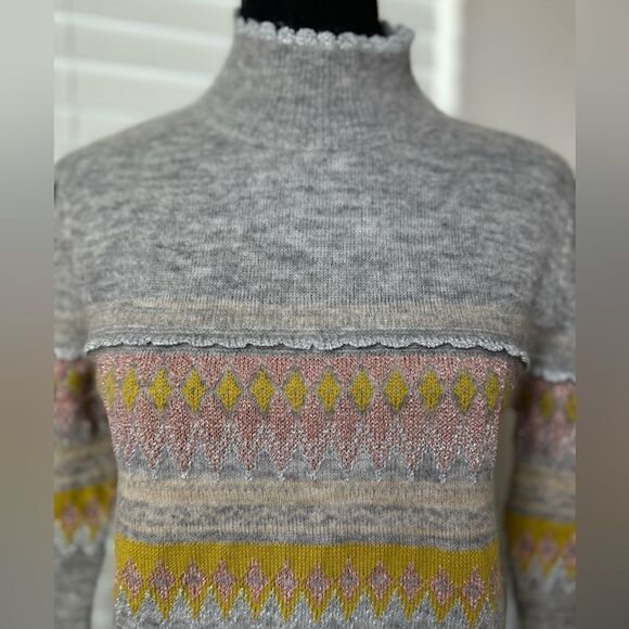 BCBG MAXAZRIA Mixed Intarsia Metallic Turtleneck Sweater Women’s Sz L Casual - Picture 5 of 10